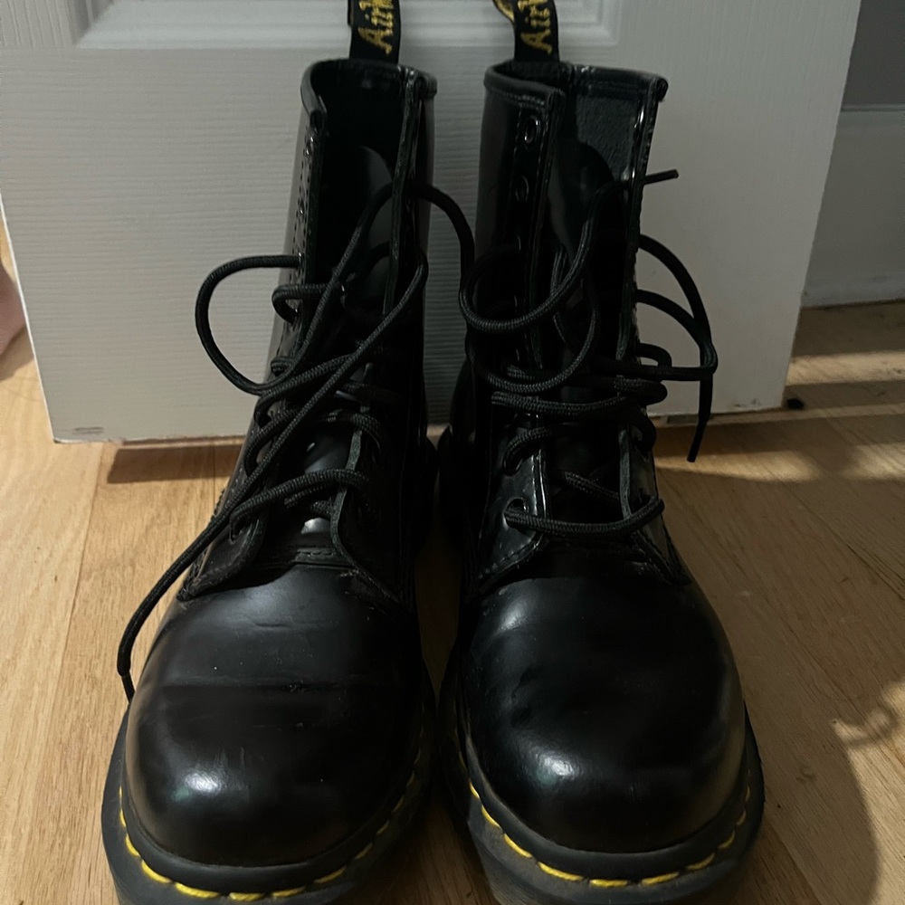 Dr. Martens Black Boots with Yellow Stitching